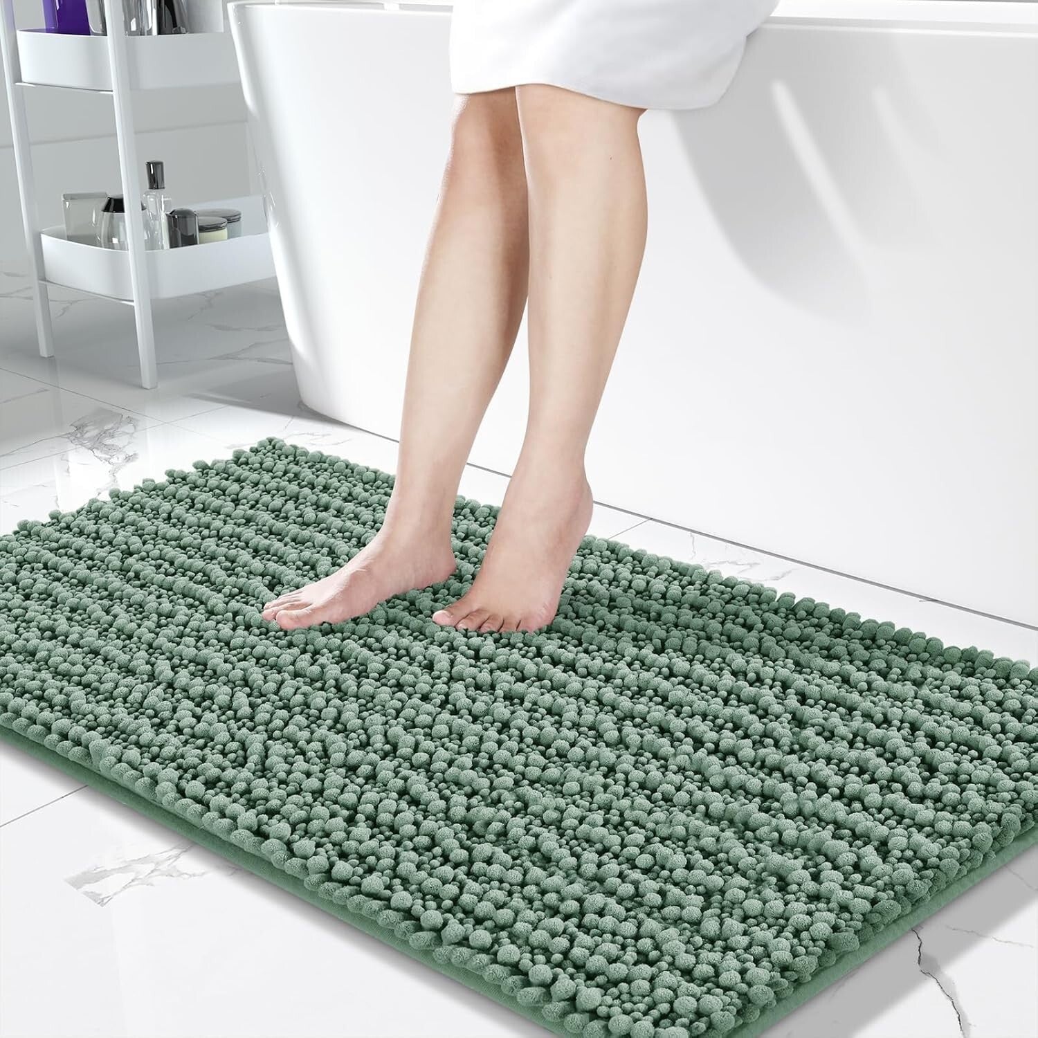 Luxury Non-Slip Microfiber Chenille Bathroom Rug 55.1" x 24", Machine Washable