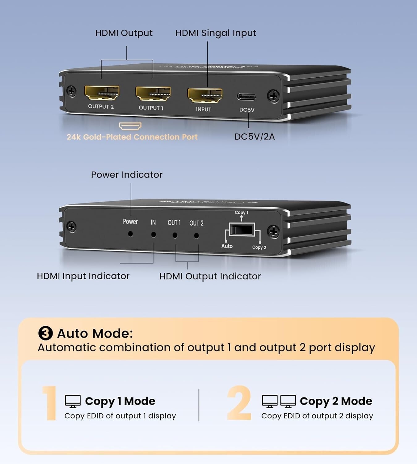 8K HDMI 2.1 Splitter 1 In 2 Out for Mirror Screen - Premium Performance