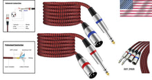 Load image into Gallery viewer, Premium 50FT Nylon Braided Red XLR to 1/4" TRS Cables - Balanced Audio, 2-Pack