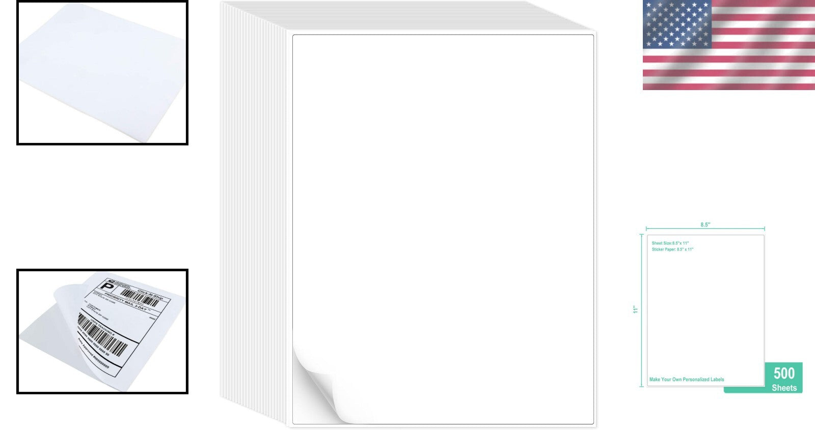 500 Sheets 8-1/2" x 11" Self-Adhesive Label Paper for Laser & Inkjet Printers