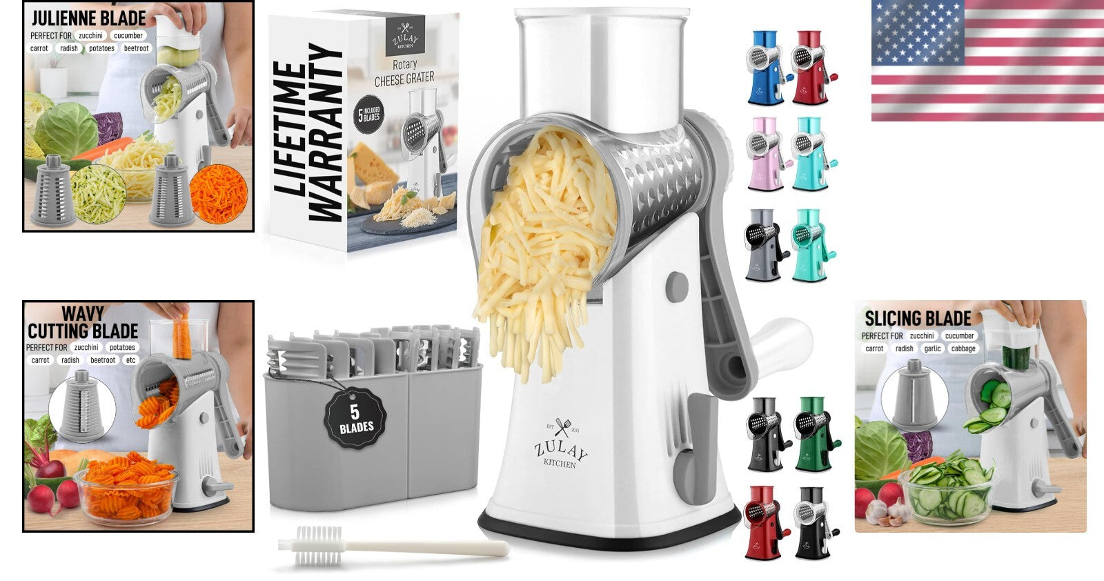 Safe & Efficient Manual Cheese Shredder with Reinforced Suction Base - 5 Blades