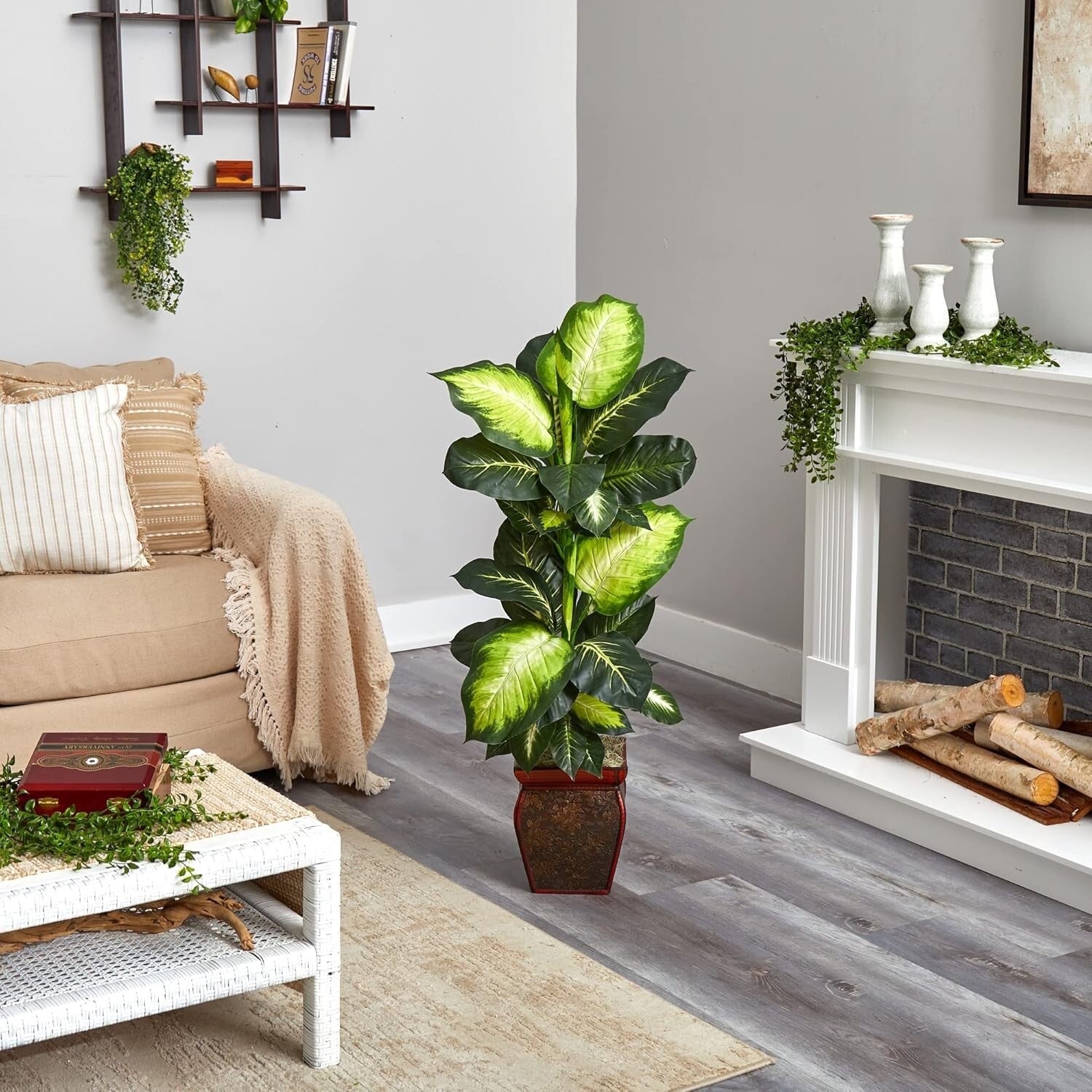 Lifelike 45” Golden Dieffenbachia in Elegant Planter - Maintenance-Free Greenery