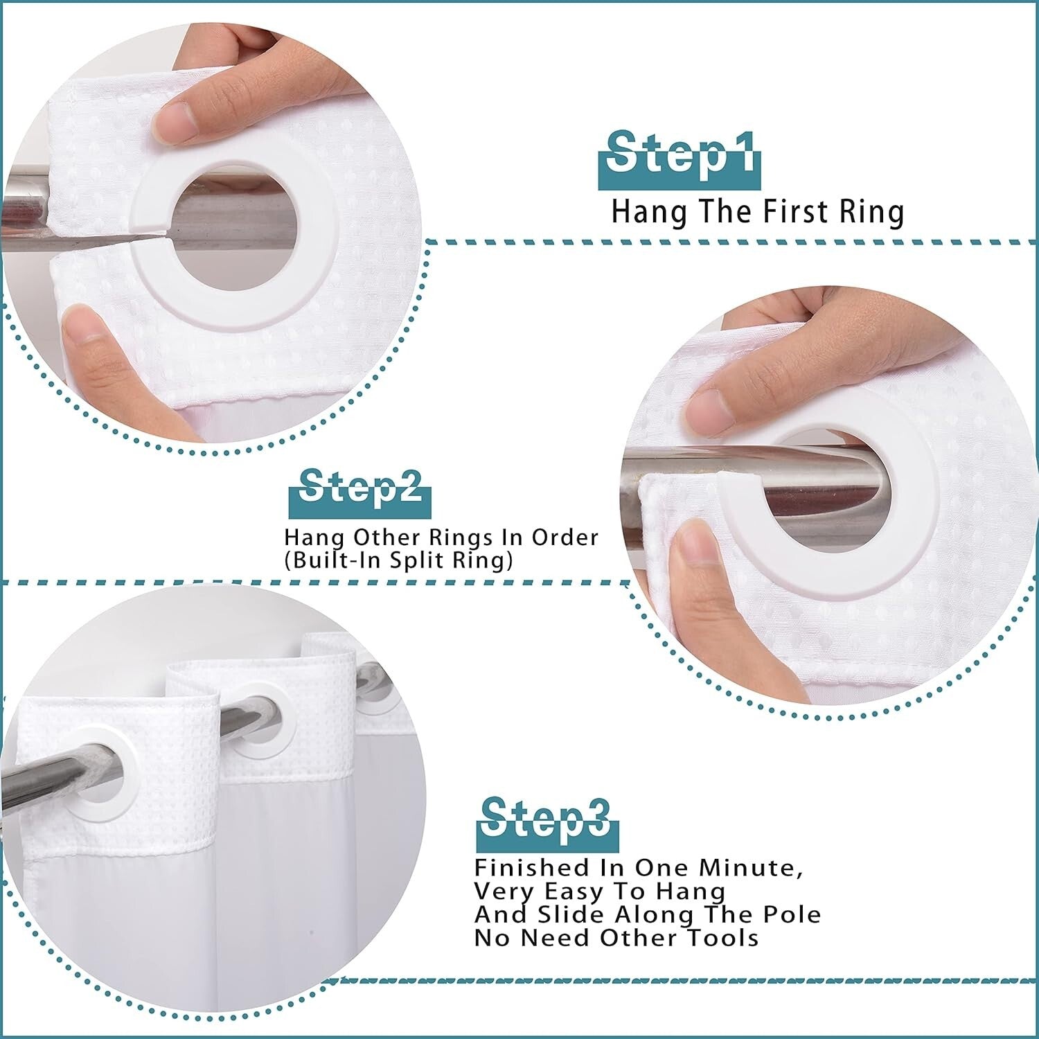 Boho Waffle Weave Shower Curtain with Snap-in Liner - Waterproof & Stylish 71x84