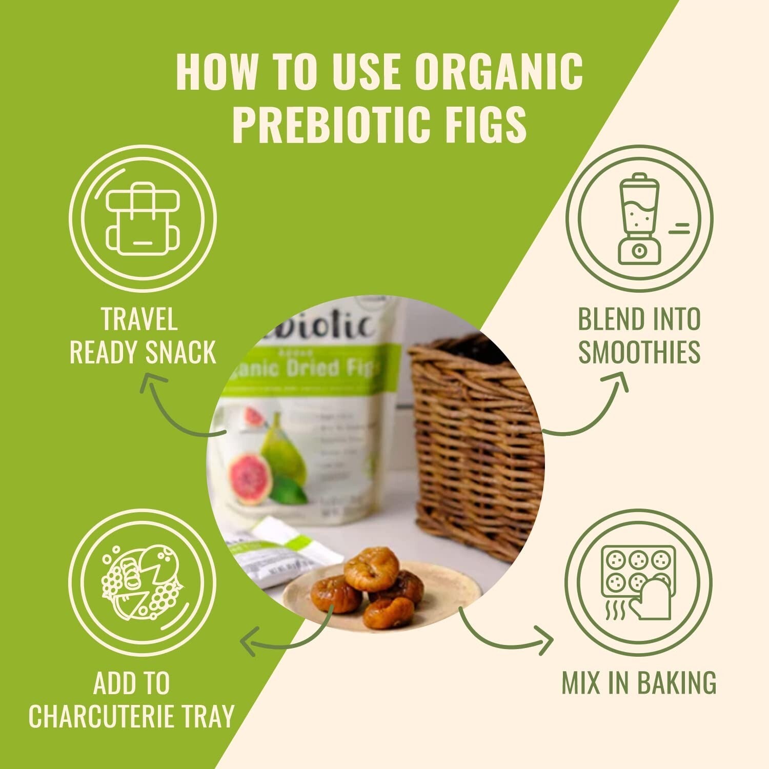 Delicious Sun-Dried Organic Figs with Chicory Fiber - 5 Convenient Snack Packs