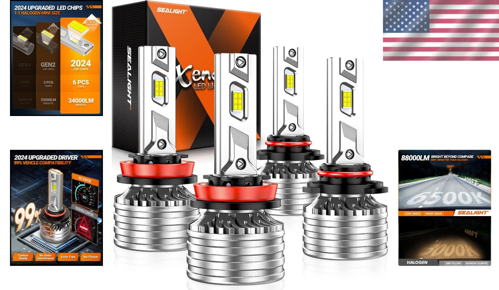 6500K H11 9005 Fog Light Bulb Combo - Long Lifespan, Easy Installation - 4 Pack