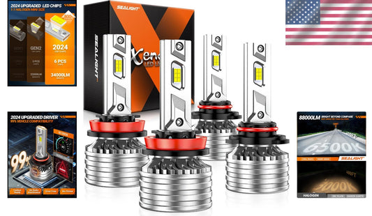 6500K H11 9005 Fog Light Bulb Combo - Long Lifespan, Easy Installation - 4 Pack