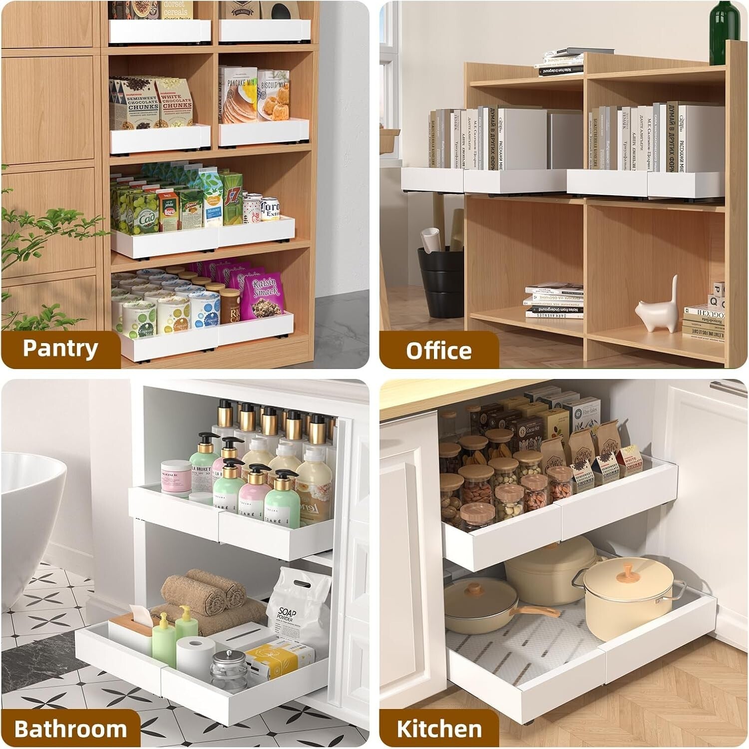 Expandable 2PCS Heavy-Duty Pull Out Drawer Organizers for Versatile Kitchens