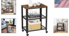 Load image into Gallery viewer, BRYCE 3-Tier Kitchen Utility Cart on Wheels - Rustic Brown and Black Elegance