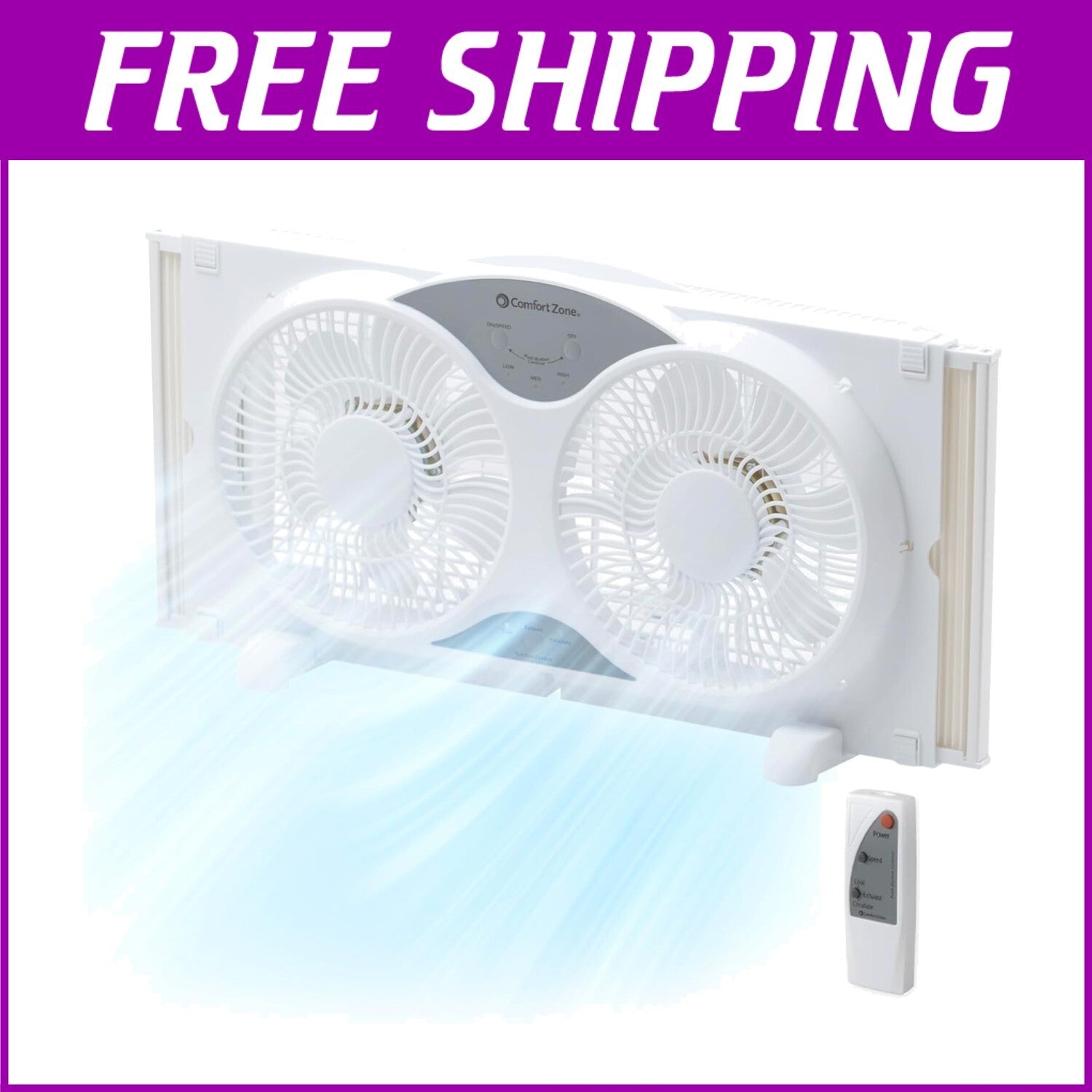 9-Inch Reversible Window Fan with Remote - 3 Speed Dual Airflow & Bug Screen