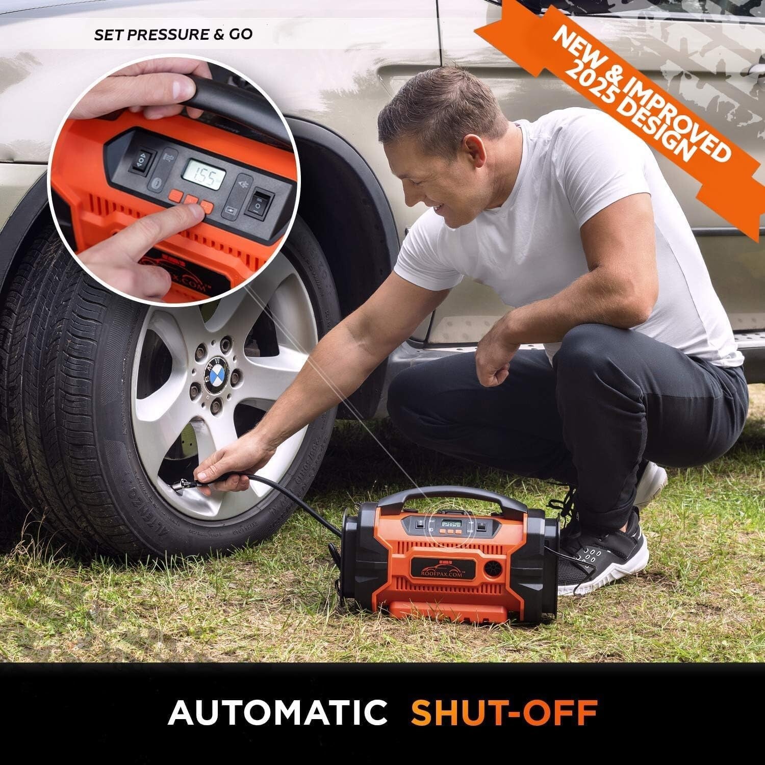 Compact Tire Inflator & Deflator with 20V Lithium Battery - Emergency Ready