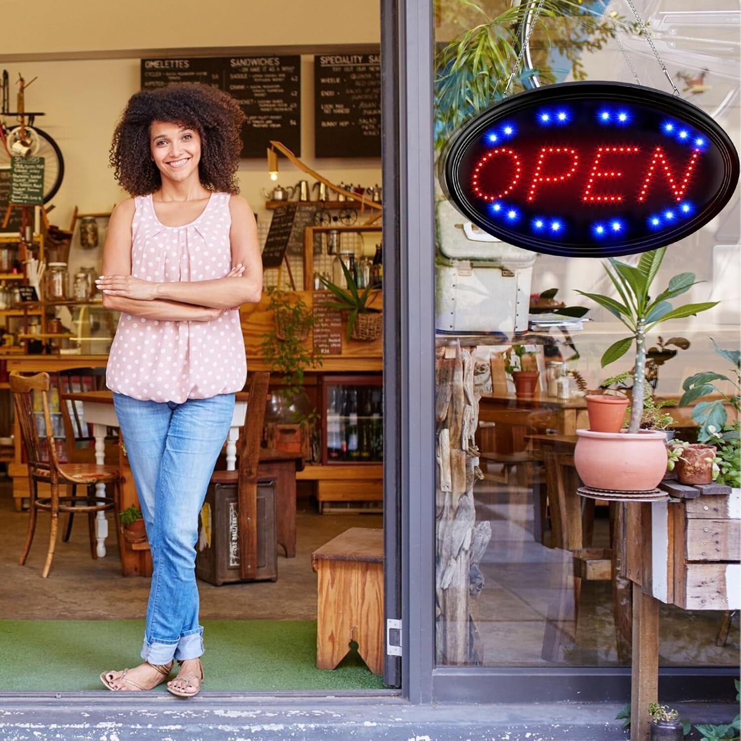 Energy-Efficient 23x14 Remote-Controlled Open Sign with Flashing Option