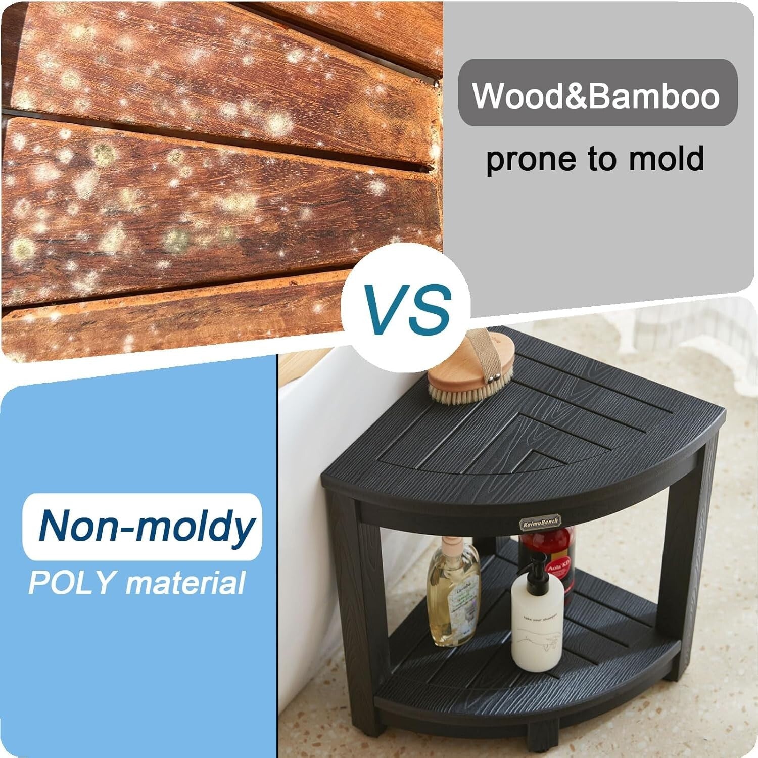 Lightweight Poly Lumber Corner Shower Seat - Versatile Multi-Functional Bench