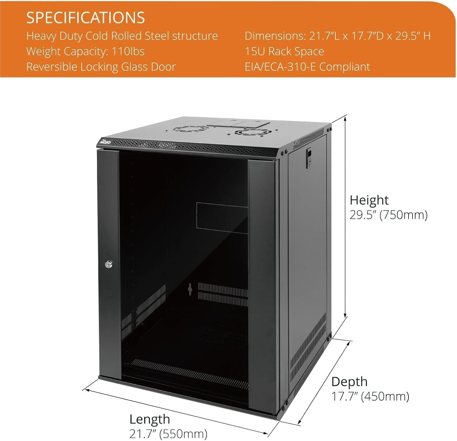 Efficient 15U Network Cabinet with Lockable Glass Panels & Easy Cable Management