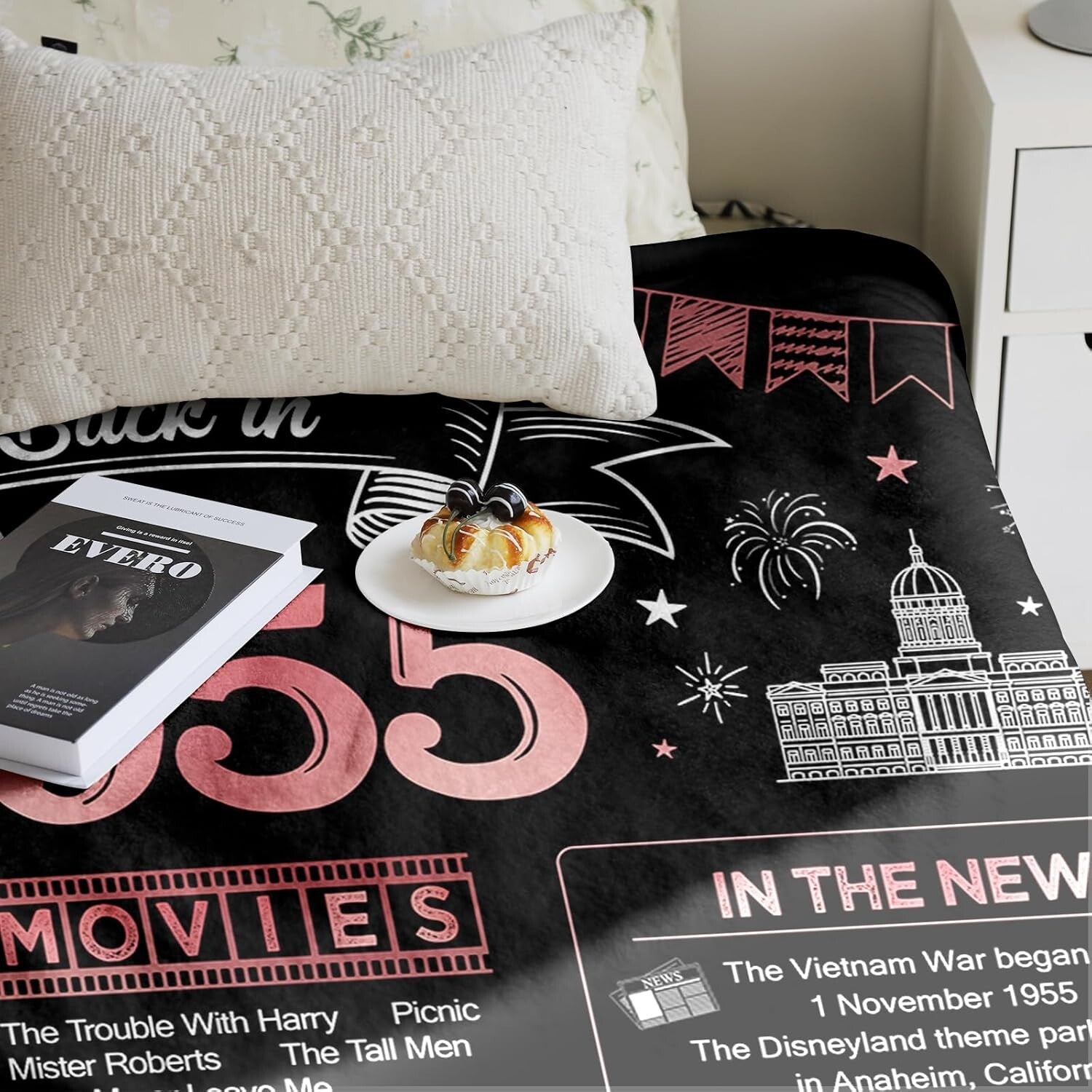 Back in 1955 Throw Blanket - Elegant 70th Birthday Gift for Women, 60x50 Size