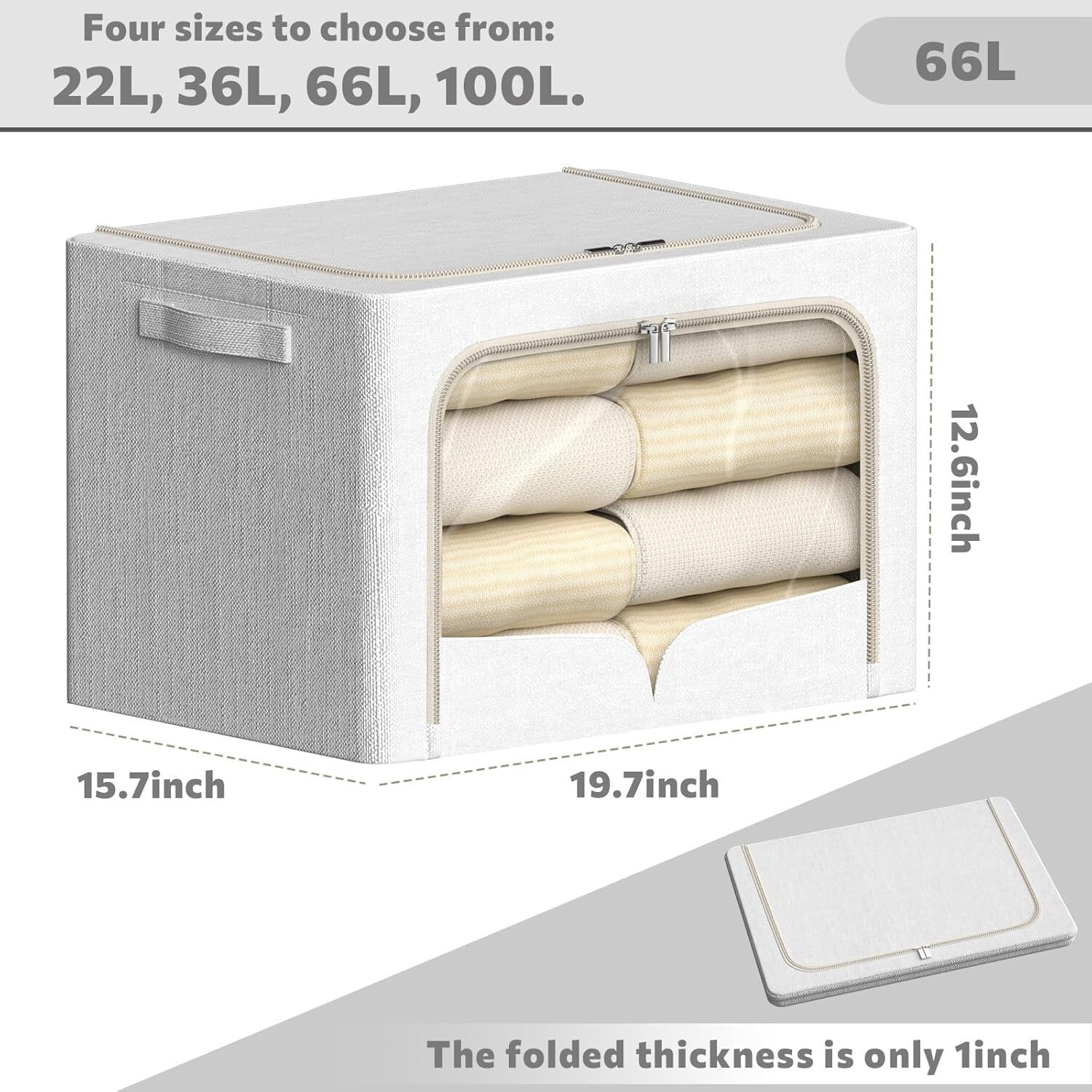 3-Pack Cream White Foldable Stackable Linen Storage Boxes with Clear Window