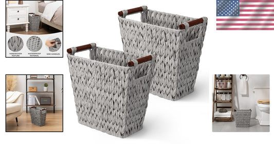 Stylish Handwoven Wicker Basket Trash Cans - Gray, 5 Gallon Capacity