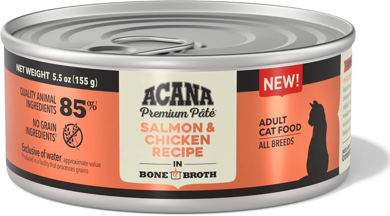 High Protein Salmon & Chicken Recipe Cat Food in Rich Beef Bone Broth - 12 Cans
