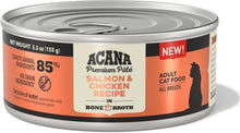 Load image into Gallery viewer, High Protein Salmon &amp; Chicken Recipe Cat Food in Rich Beef Bone Broth - 12 Cans