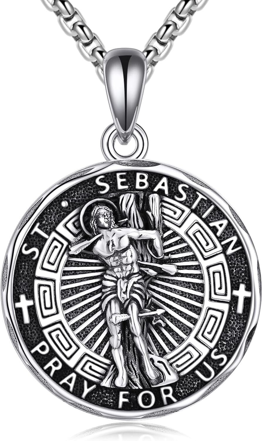 Sterling Silver Saint Sebastian Necklace - Religious Amulet for Both Men & Women