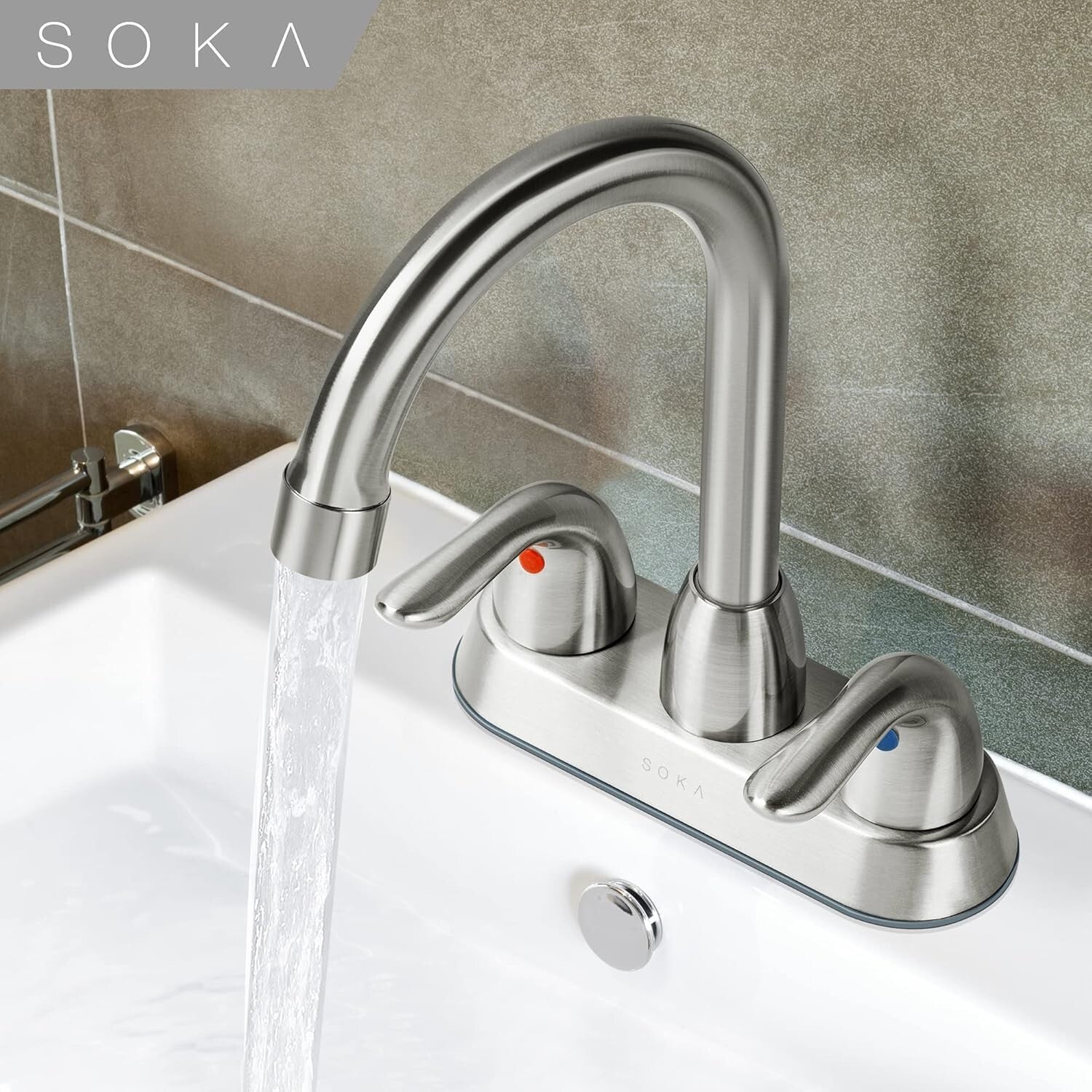 Premium Stainless Steel Centerset Faucet - Dual Lever Handles for Control