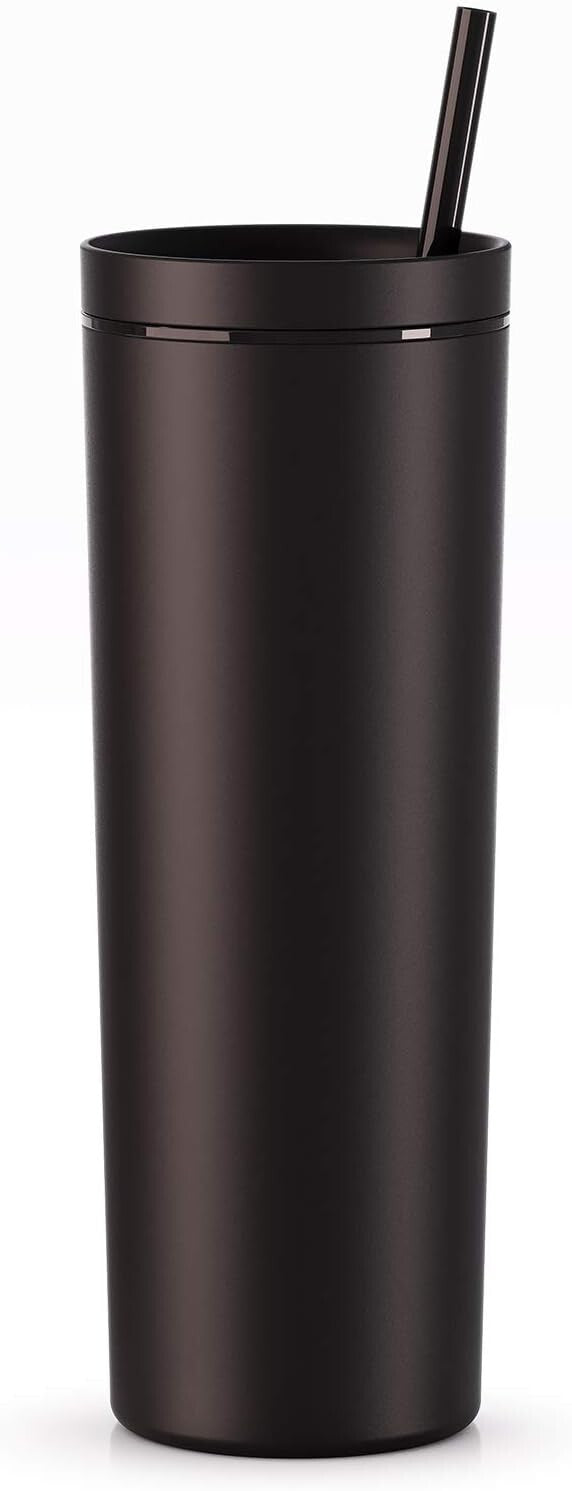 18oz Matte Black Acrylic Tumblers with Lids & Straws | 8 Pack Insulated Cups