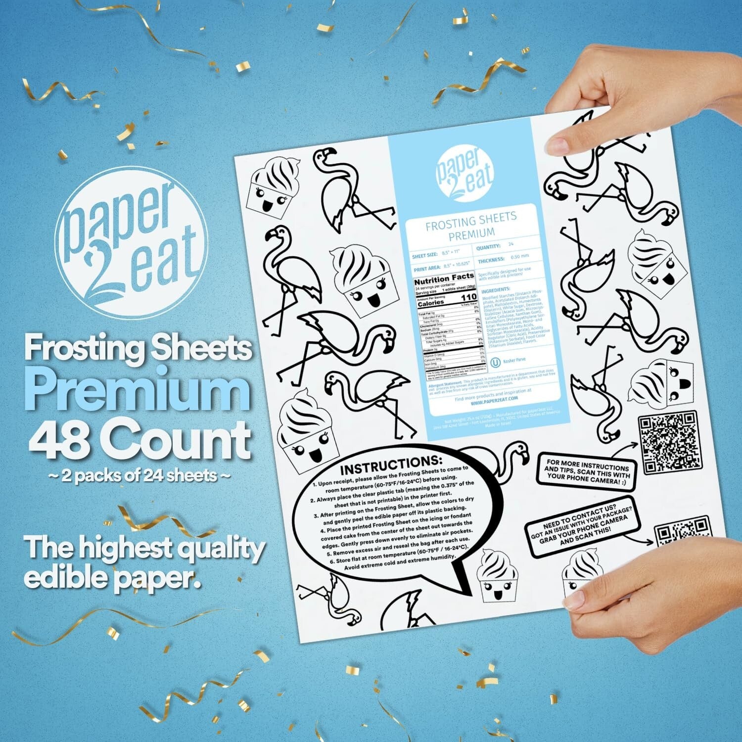48 Count Kosher Certified Frosting Sheets - Vegan & Gluten-Free Icing Paper