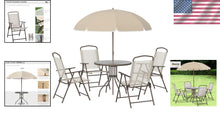 Load image into Gallery viewer, Stylish Outdoor Dining Set for 4 - 6 Pieces with Umbrella &amp; Tempered Glass Table