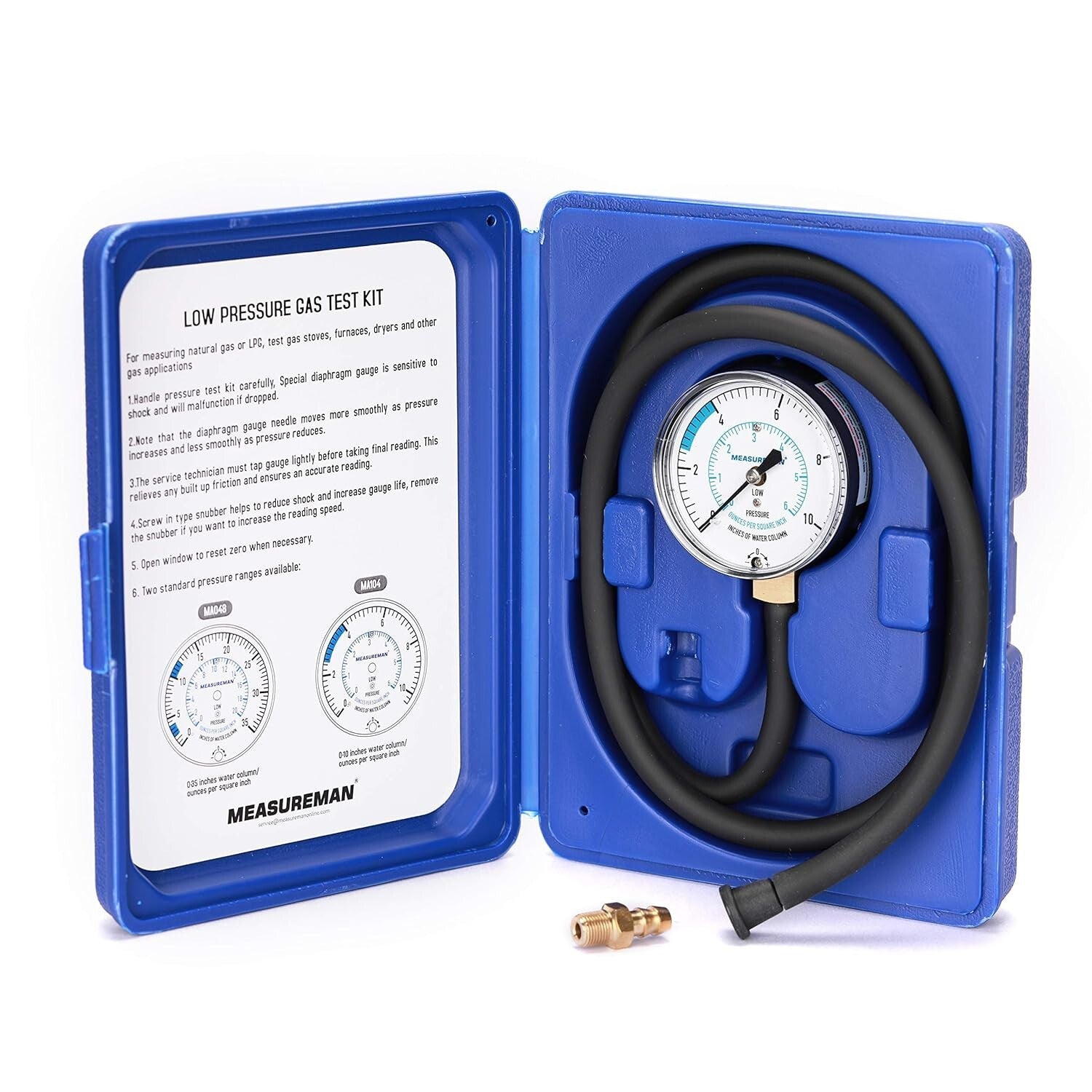 0-10" W.C. Manifold Pressure Test Kit with 40" Rubber Hose - Easy to Use & Store