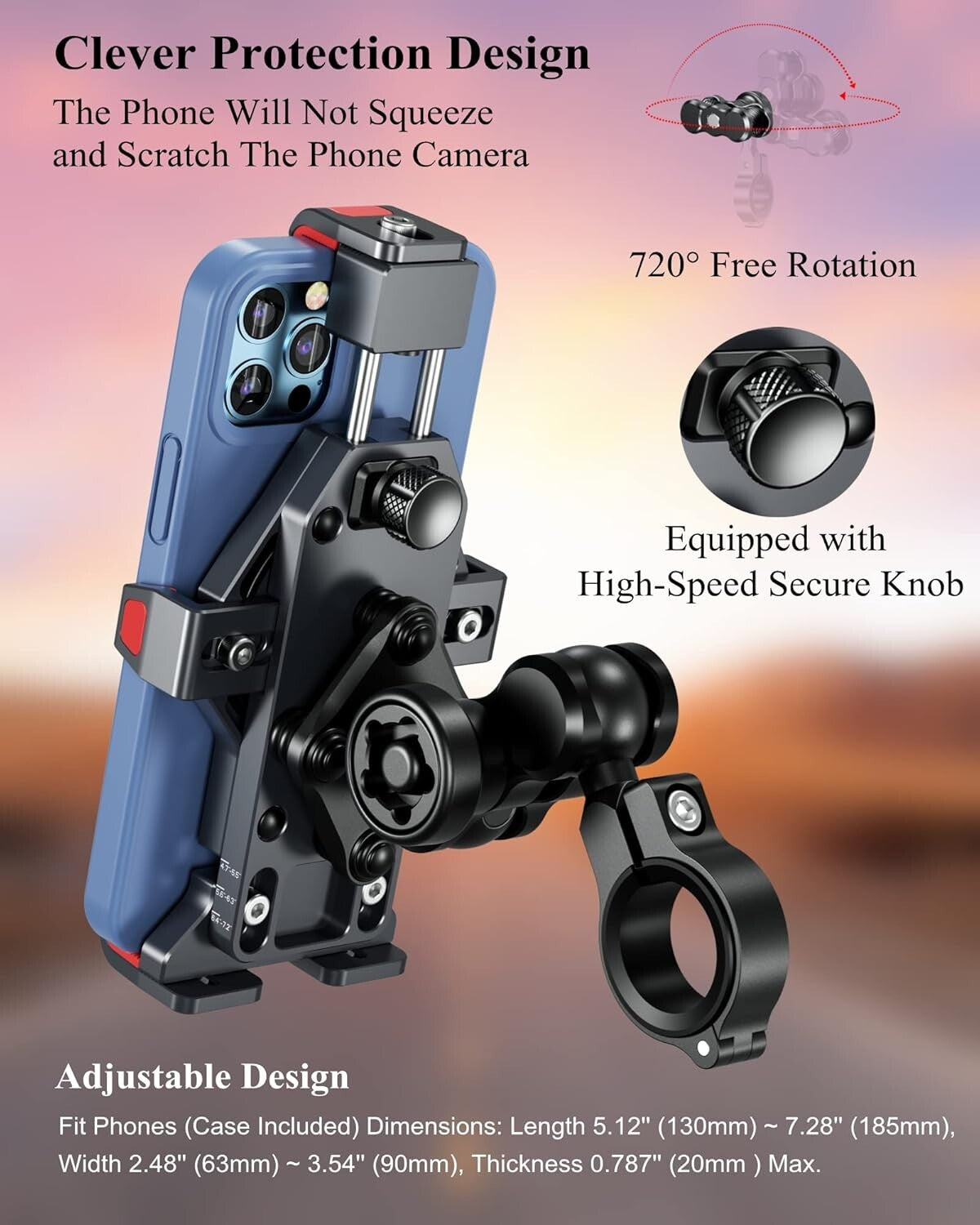 Durable Aluminum Alloy Motorcycle Phone Mount with Anti-Theft Lock & Vibratio...