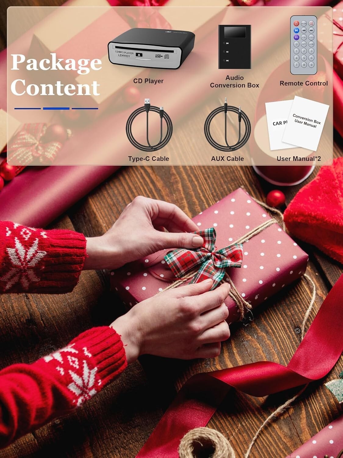 Universal Portable Car CD Player with Remote & AUX - Easy Plug-and-Play Solution