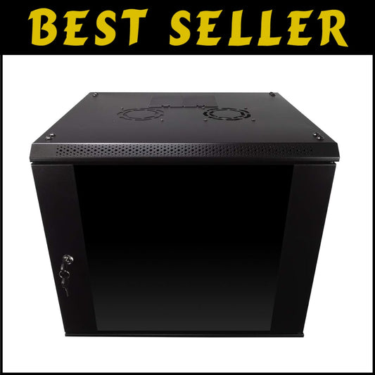 Durable 9U Server Rack Enclosure with Glass Door & Cooling Fan - Lockable Design