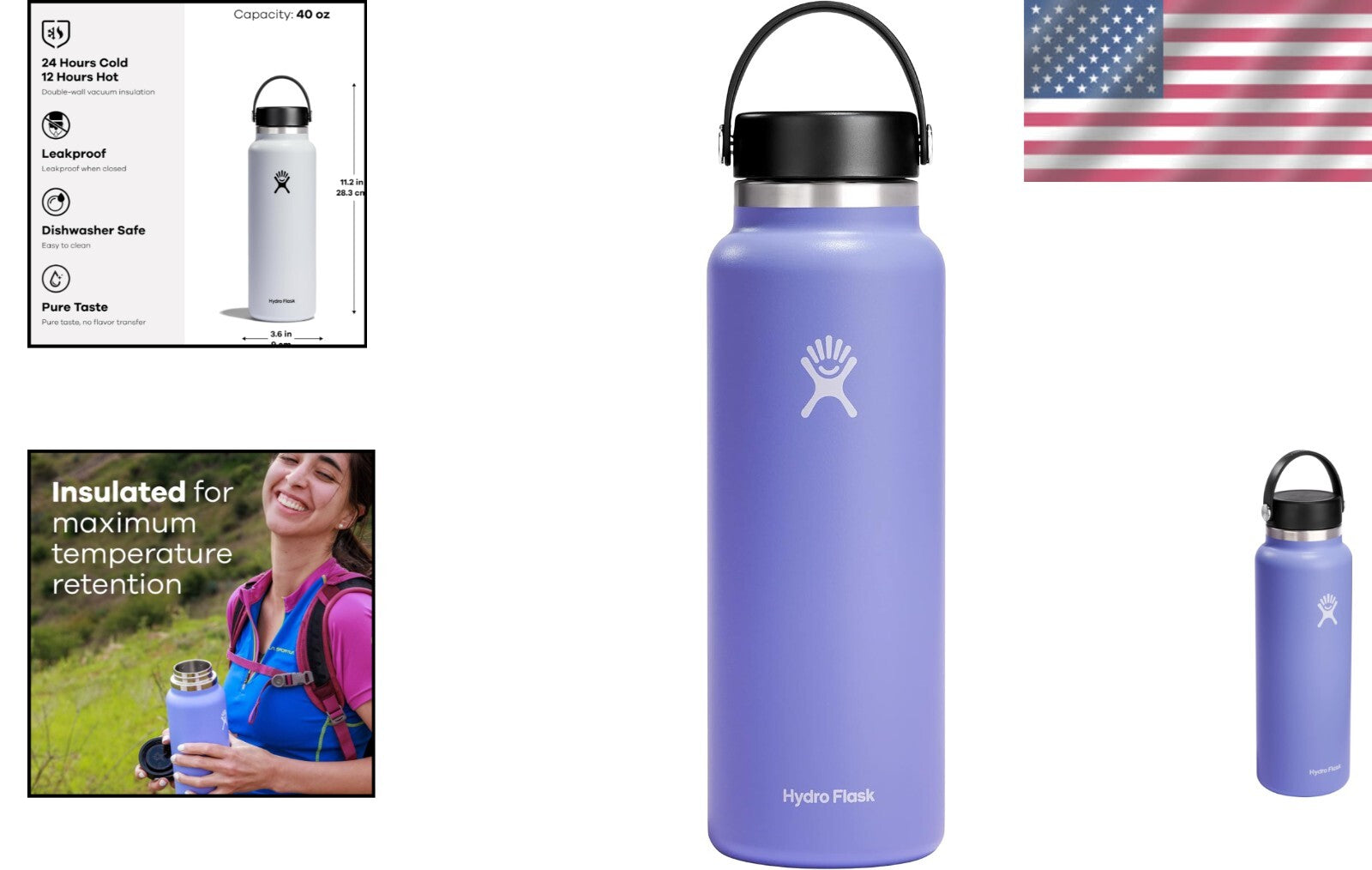 Stylish 40 oz Stainless Steel Water Bottle - Dishwasher Safe & Insulated