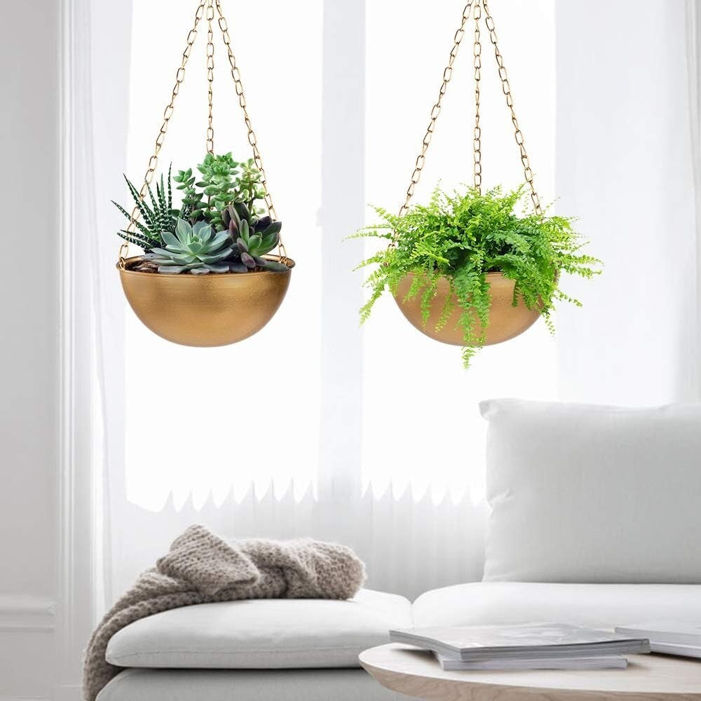 Elegant 10-Inch Gold Hanging Plant Pot - Perfect for Mid Century Modern Decor