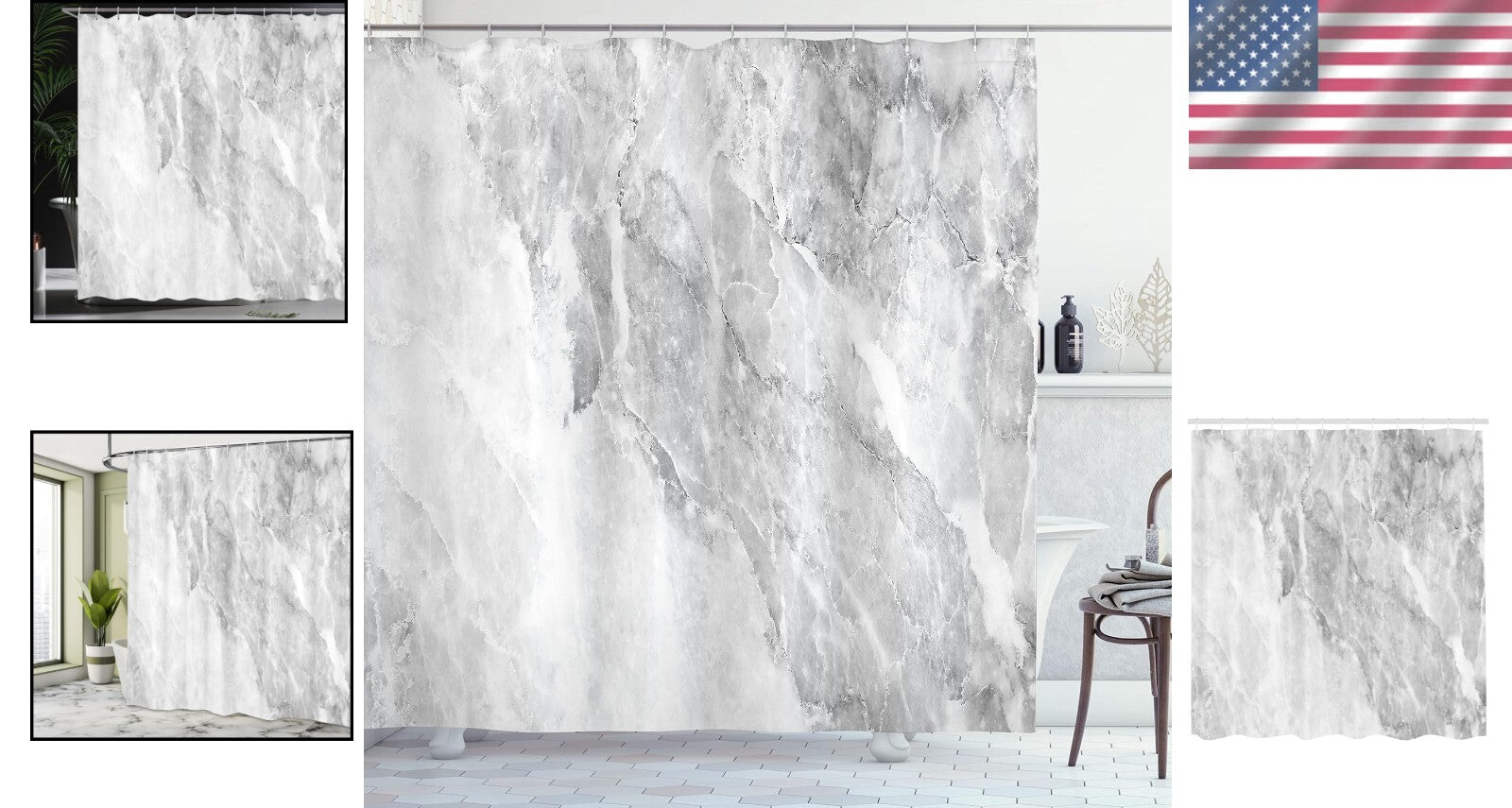 Unique White Grey Marble Pattern Shower Curtain - Modern Fabric Bathroom Style