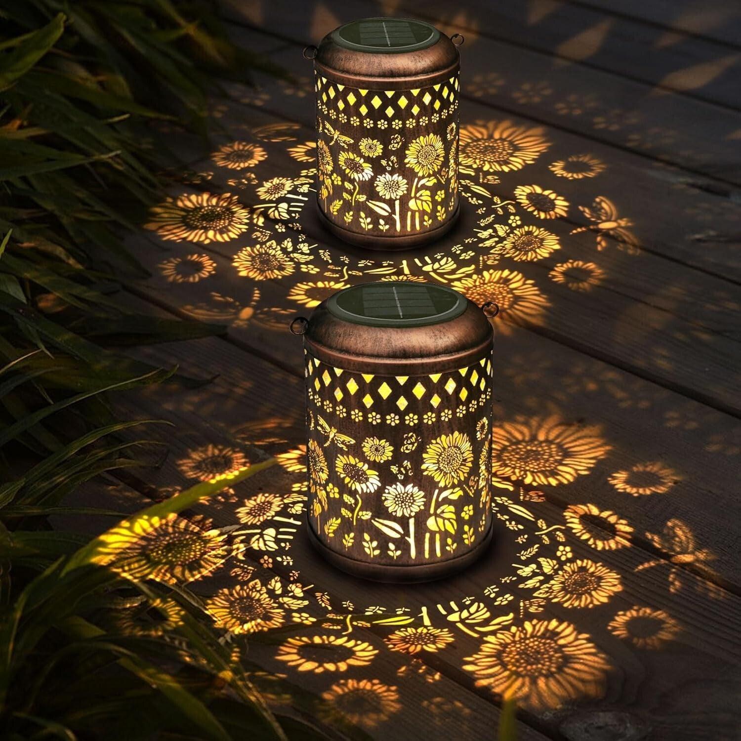 Durable Waterproof Sunflower Lanterns - 2-Pack LED Dragonfly Lights for Outdoors