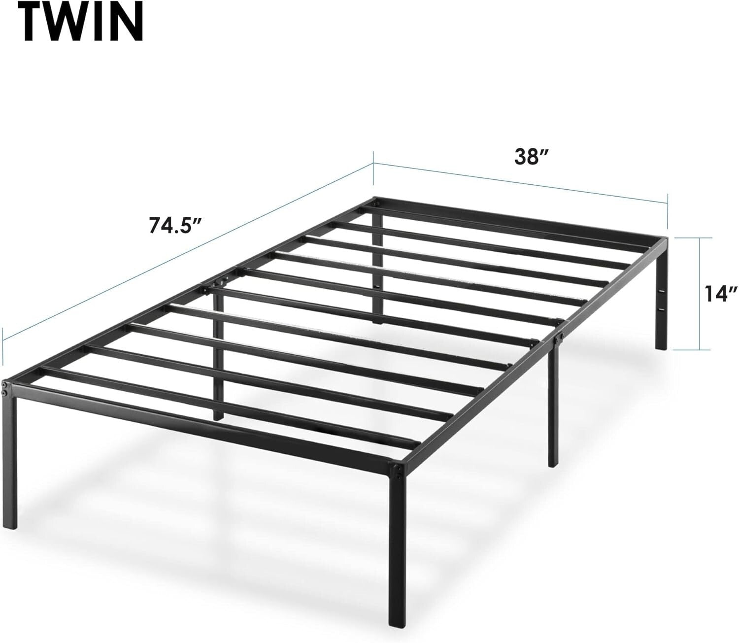 Sturdy Twin Bed Frame with Heavy Duty Steel Support and 12" Under Bed Storage