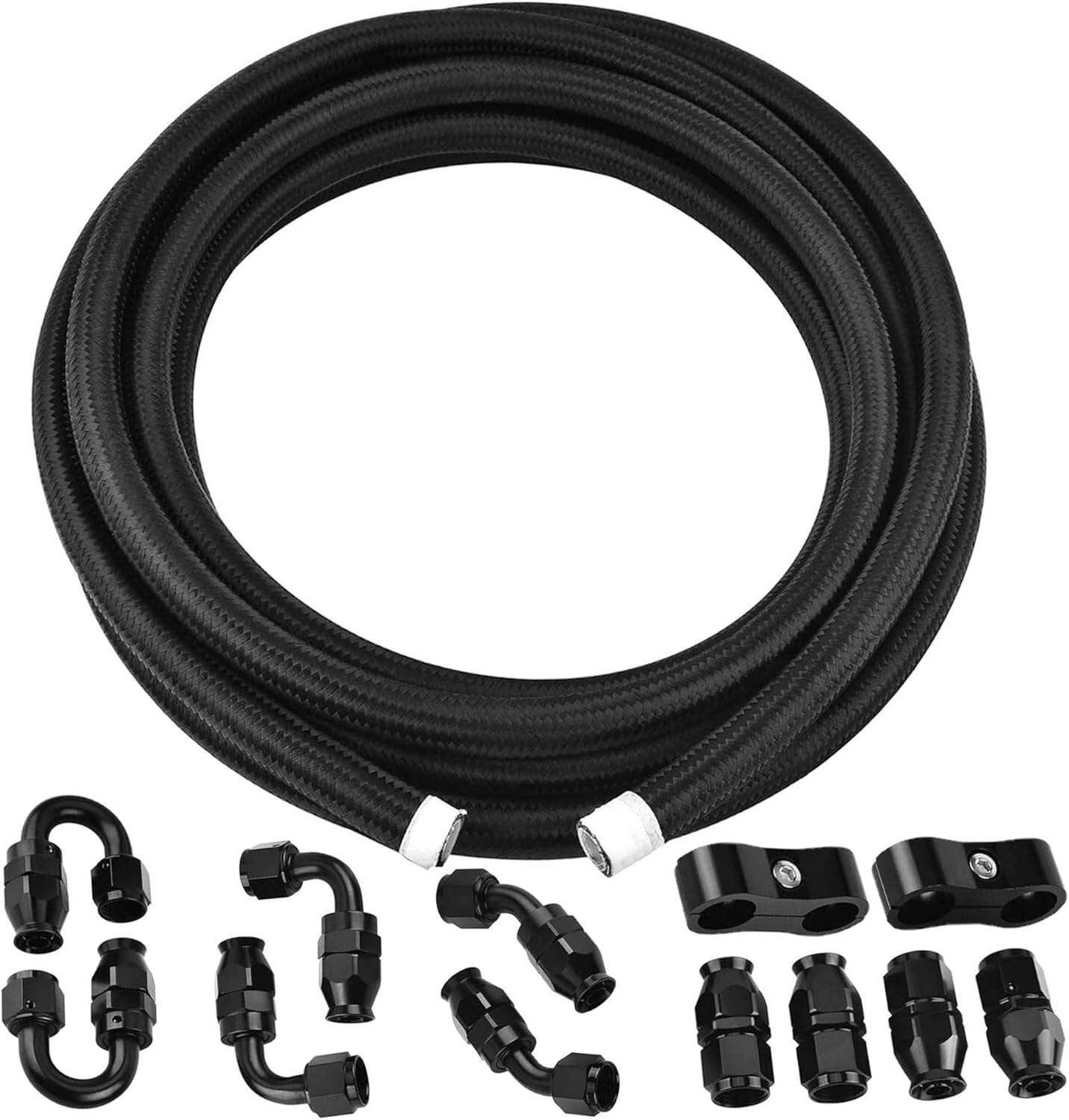 20FT 8AN PTFE Fuel Line - Black Nylon Braided Hose for Automotive Use