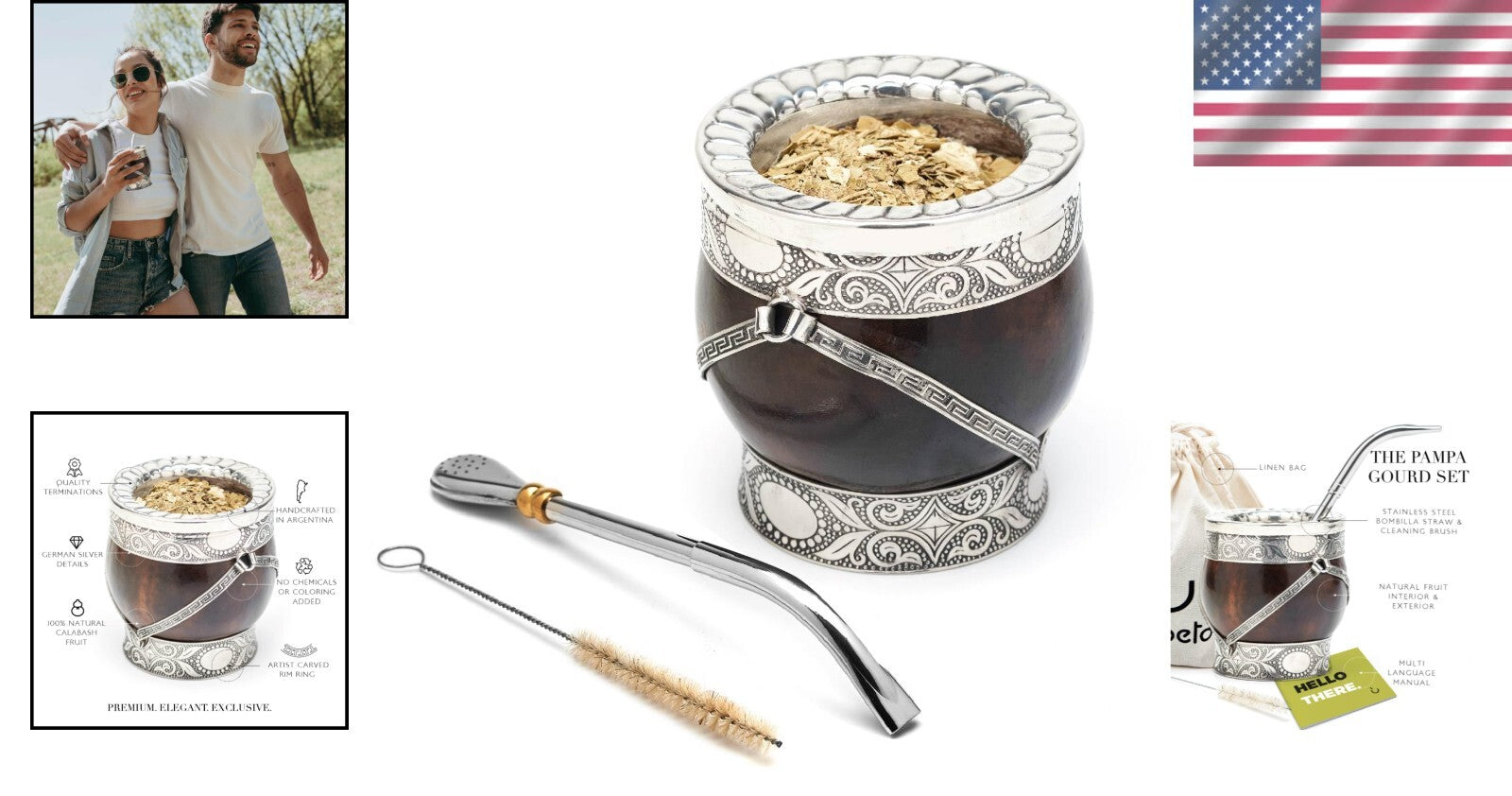 Authentic Yerba Mate Gourd Set - Natural Calabash with Artful Bombilla Included