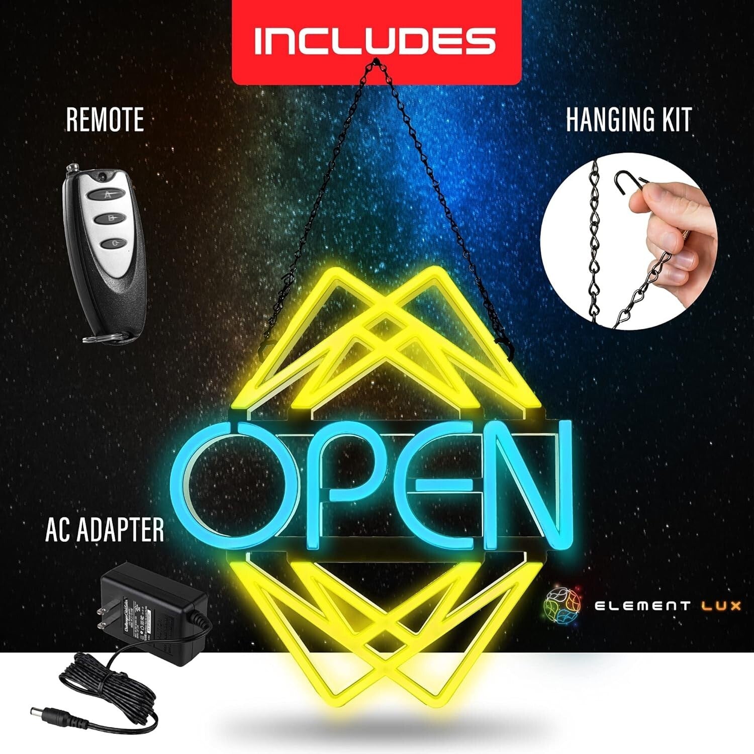 Eye-Catching Wall Mount LED Open Sign - 49 Colors, Bright Visibility Day & Night