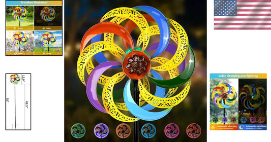 Weather-Resistant 75-Inch Outdoor Wind Sculpture with Multi-Color Solar Ball