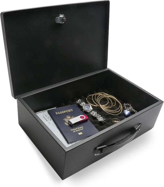 Small Steel Security Lock Box - Fire Safe Documents & Valuables, 0.17 Cubic Feet