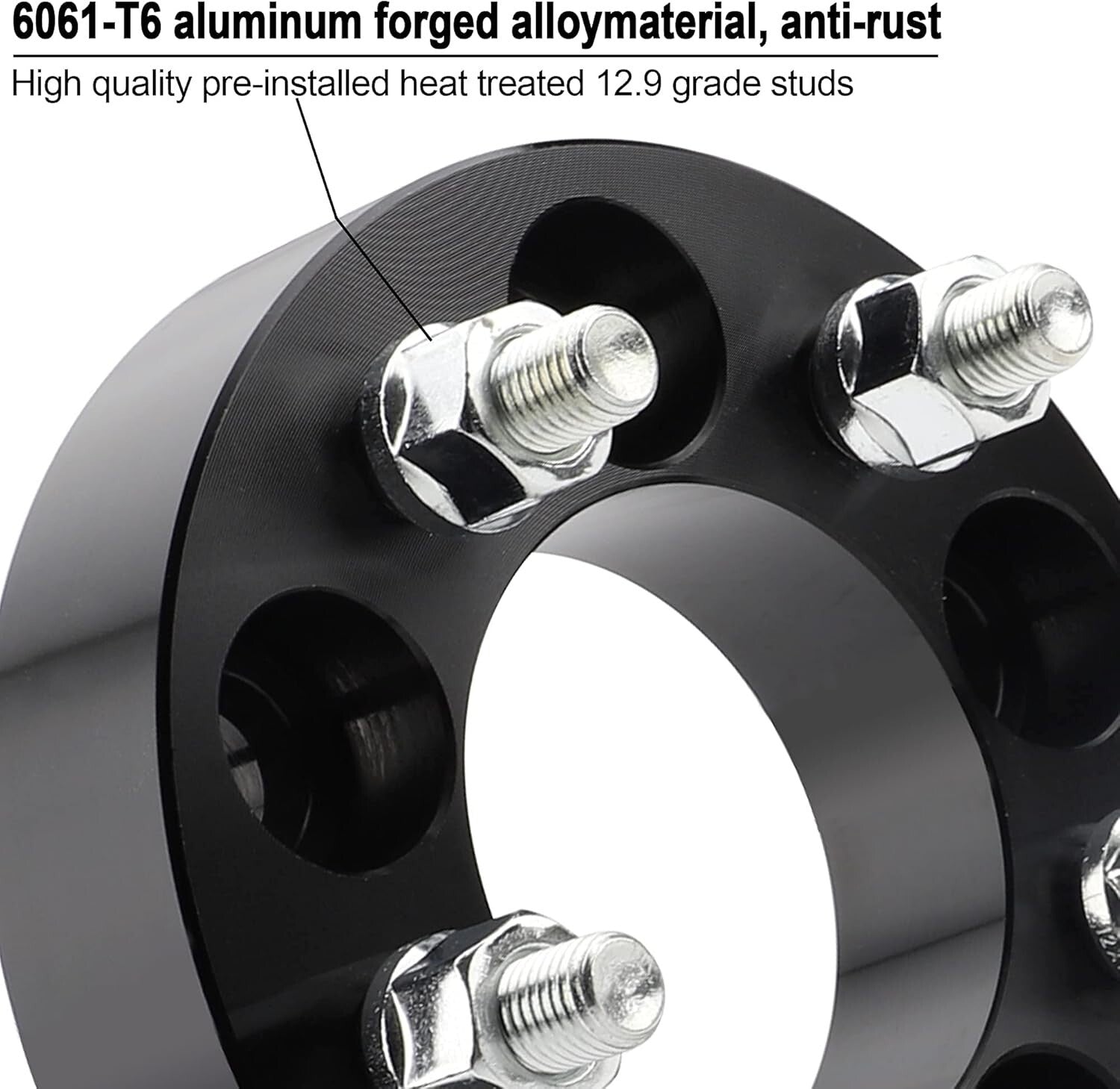 CNC Machined Black 2 Inch Wheel Spacers with Forged 6061-T6 Aluminum - Set of 4