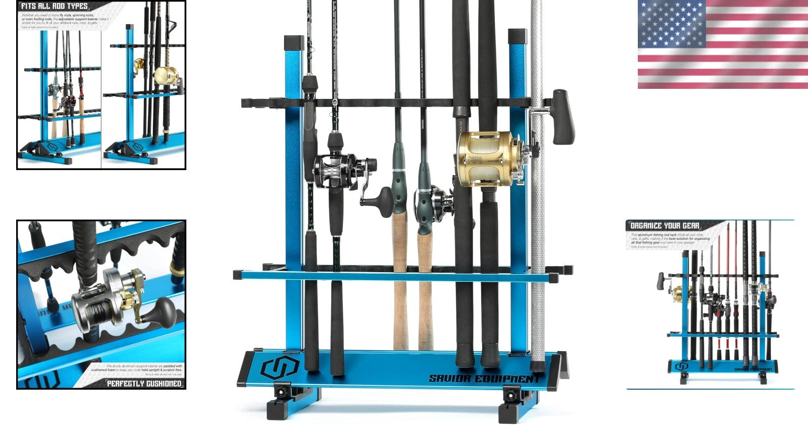 Premium 24-Slot Fishing Rod Rack - Easy Assembly Vertical Storage Solution