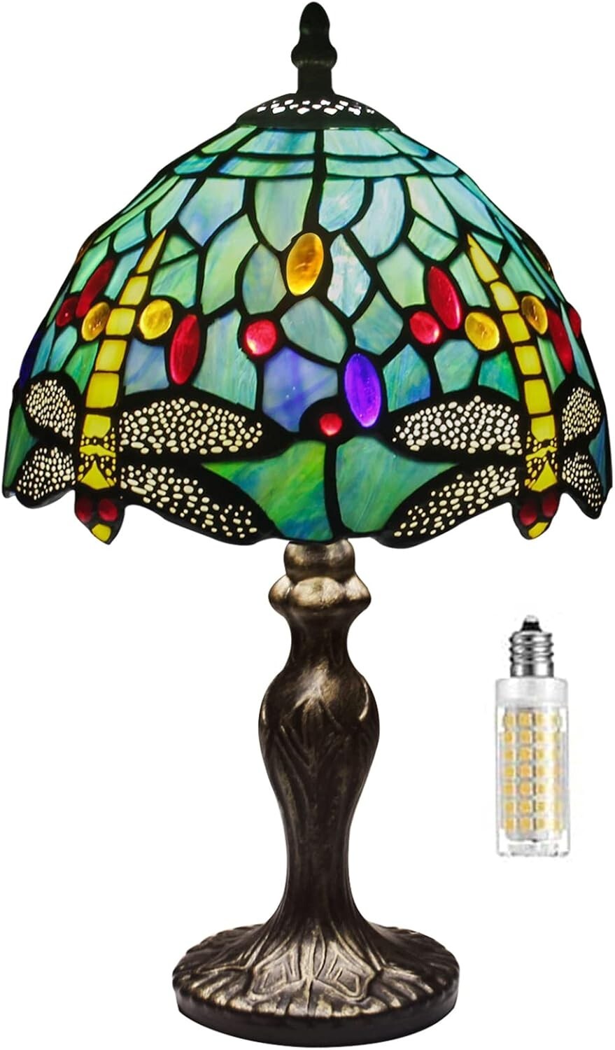 Elegant Green Dragonfly Stained Glass Table Lamp - Touch Switch & LED Compatible