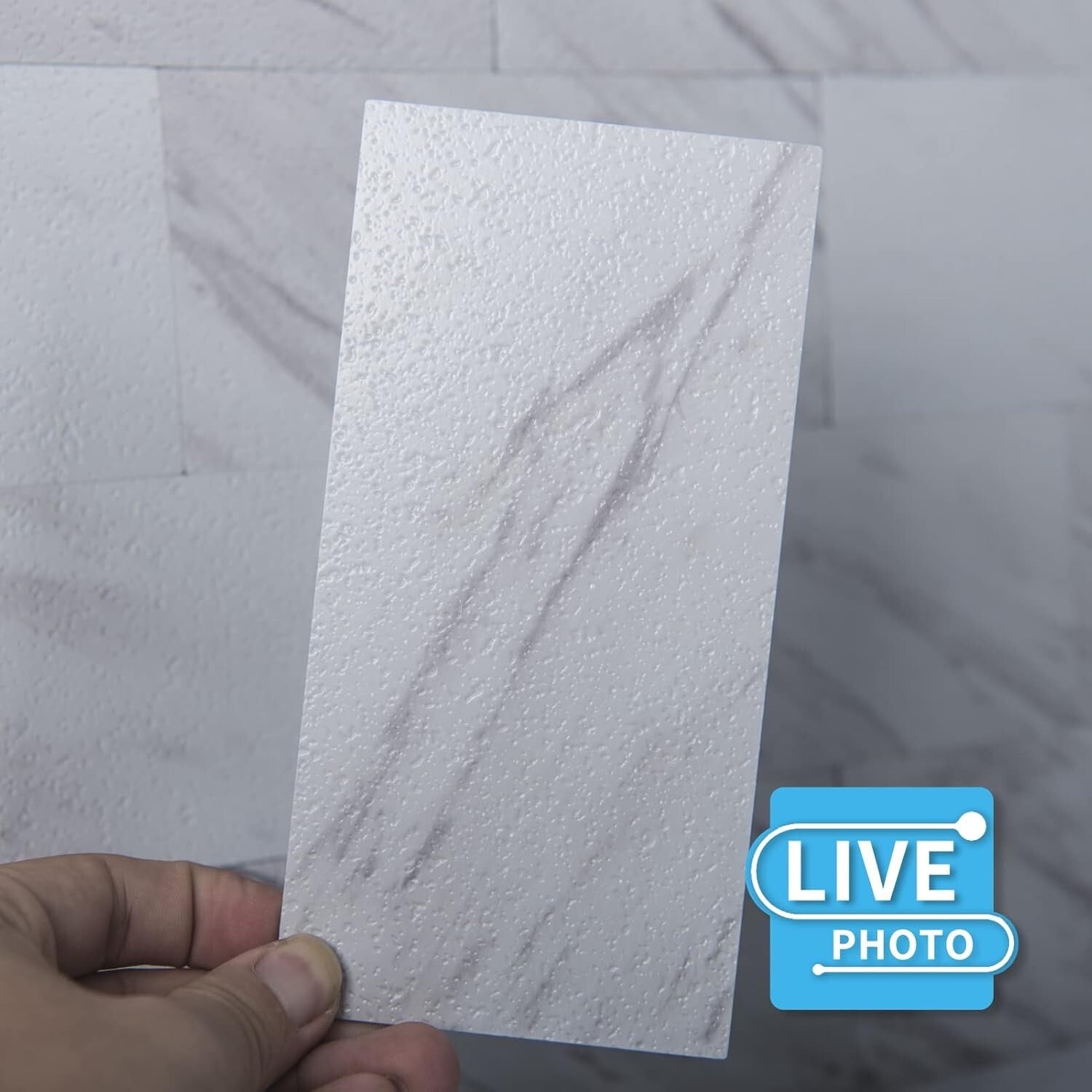 DIY-Friendly 3" x 6" White Granite Peel and Stick Backsplash for Kitchen & Bath