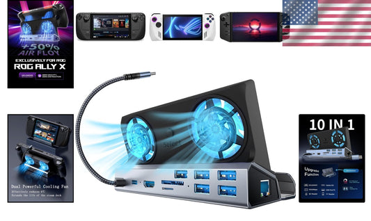 Stylish Silver 10-in-1 Docking Station with Dual Cooling for Steam Deck & More