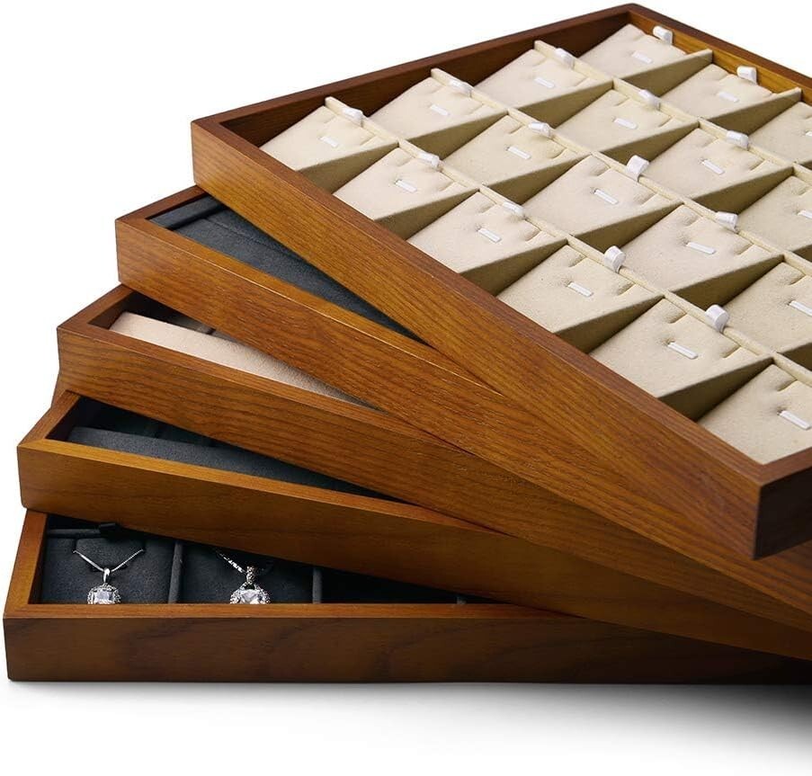 Sturdy 24 Compartment Jewelry Display Tray with Microfiber Interior - Polished