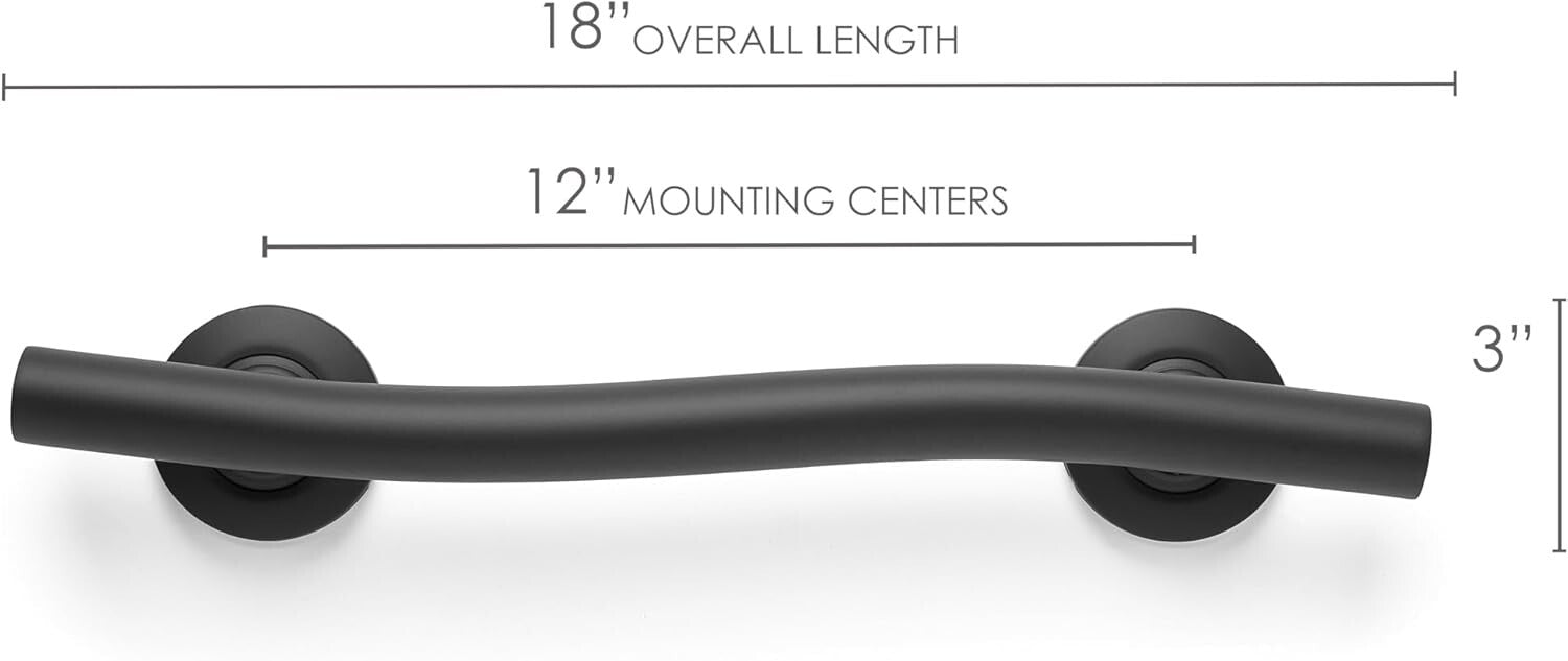 18'' ADA Compliant Wave-Shaped Grab Bar in Matte Black - 500 lbs Support