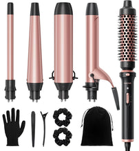 Load image into Gallery viewer, Versatile Ceramic Curling Iron Set with Brush, 5 Barrels &amp; Heat Resistance Glove