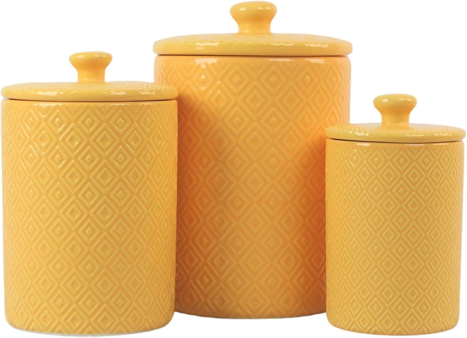 Durable 3-Piece Yellow Canister Set with Knobbed Lids for Organized Countertops